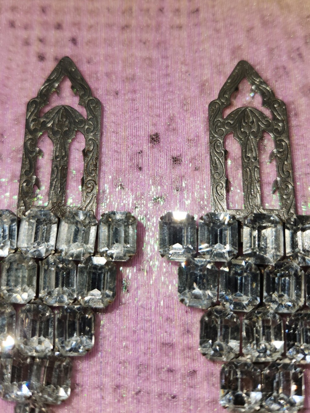 Crystal Cluster Shoe Clip Ons  Clear Silver Tone - Picture 3 of 7